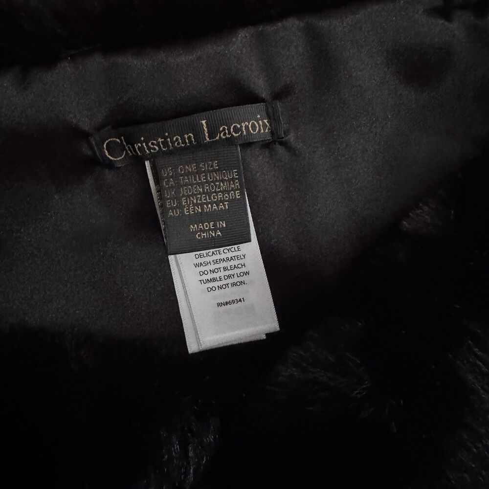 Vintage Christian Lacroix Faux Fur Stole Wrap OS Mob Wife Black Classy Brooch - Picture 5 of 8